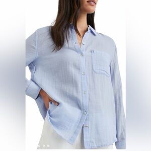 Rails Ellis Shirt In Bluebell Organic Cotton Gauze Button Up Elevated Comfort